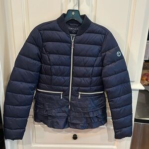 NWOT! TAHARI Navy Blue Ruffled Puffer Jacket
